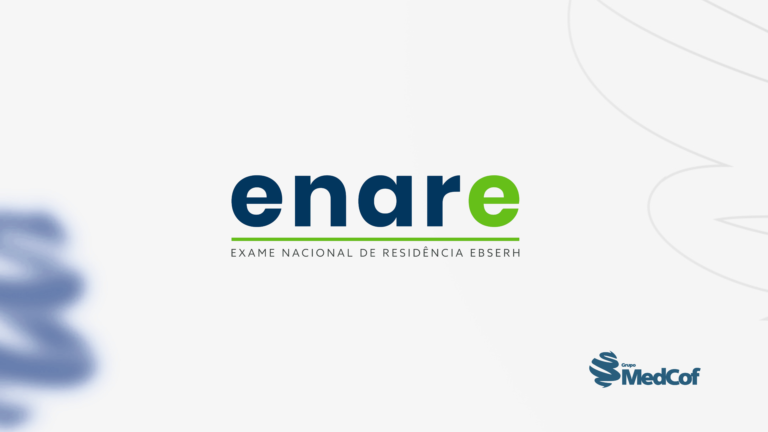 Logo com escrita do ENARE. No canto inferior direito está presente o logo com a escrita "MedCof"