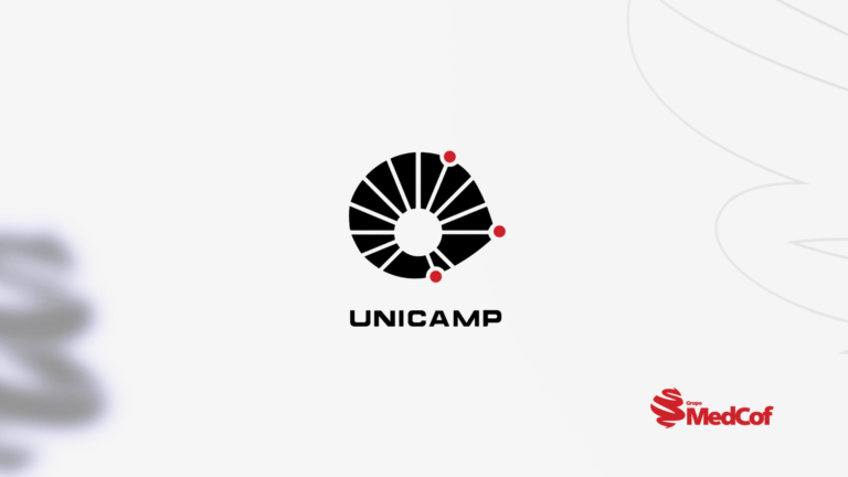 Logo da instituição UNICAMP,com escrita "unicamp" e, no canto inferior consta o logo da empresa MedCof com a escrita "MedCof"