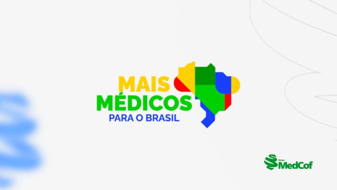 programa mais medicos Logotipo colorido do programa "Mais Médicos para o Brasil", acompanhado do símbolo do Grupo MedCof no canto inferior direito.
