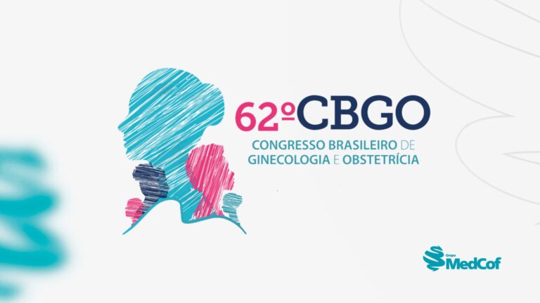 Gráfico promocional do 62º Congresso Brasileiro de Ginecologia e Obstetrícia, destacando perfis humanos simbólicos e texto informativo.
